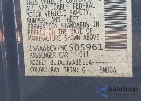 2021 Nissan Maxima Sv Xtronic Cvt из США, поврежденный, VIN 1N4AA6CV7MC505961